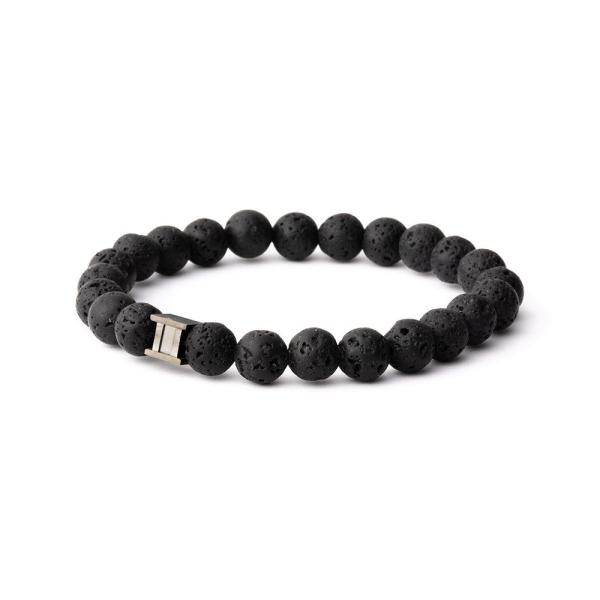 Armband mit 8 mm schwarzem Lavastein und schwarzem Zwischenstück - Deep Black Lava